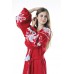 Boho Style Ukrainian Embroidered Dress "Boho Birds Plus" white on red 
